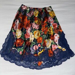 Floral Slip with Navy Lace Trim